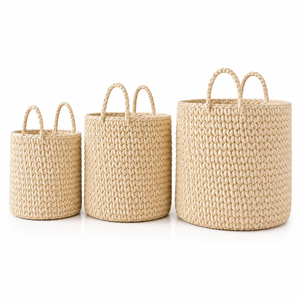 Panier à linge rustique, réutilisable, personnalisé, durable, portable et multi-usage, tressé à la main, avec cordon de pêche à l'ameublement de qualité supérieure - Product Image 2