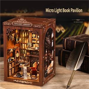 Micro Glow Book Pavilion Maison miniature à construire soi-même |   Modèle de construction en bois 3D pour coin lecture |   Jeu de puzzle fait main pour rehausseur de livre DIY - Product Image 2