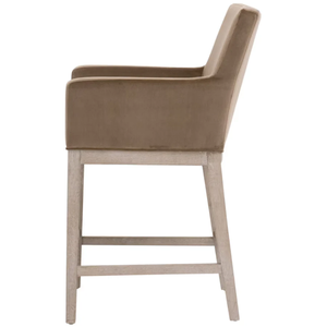 Drake Counter <b>Stool</b> - solid oak Wood and Velvet/Plush ,Caramel Velvet Durable High Bar <b>Stool</b> for Home Bar & <b>Dining</b> Room - Product Image 3