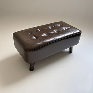Brown <b>Leather</b> Ottoman Bench With Tufted Design For Living Room Home <b>Stool</b> - Product Image 1