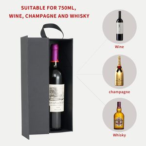 Black Wine <strong>Gift</strong> Box With Handle Magnetic Closure Collapsible Wine Champagne Bottle Box for Party Wedding <strong>Gift</strong> <strong>Wrap</strong> <strong>Storage</strong> - Product Image 5