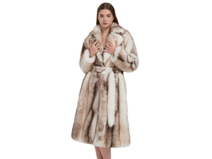 Abrigo largo de piel sintética para mujer, cuello de solapa, cálido, transpirable, grueso, estilo lujo, con cinturón, de piel sintética de zorro, para invierno - Product Image 1