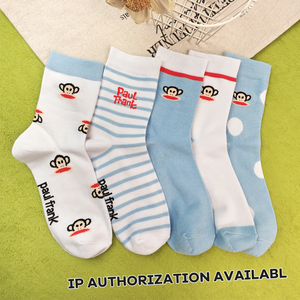 Calcetines Paul <span class=keywords><strong>Frank</strong></span> Julius Monkey, Lindos Calcetines de Dibujos Animados con Rayas Azules y Blancas y Puntos, Casuales, de Algodón y Elastano, Transpirables, con Licencia IP - Product Image 1