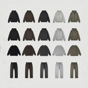 Custom 445 GSM Cotton Blend Full <b>Zip</b> Hoodie Set Heavyweight Sweatshirt Sweatpants Autumn Winter Factory Wholesale Men Tracksuit - Product Image 2