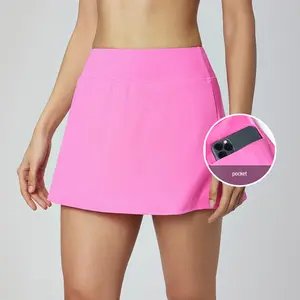 DQ41011 Women Summer Yoga Tennis Skirts With Shorts Sports Skirt Cool Feeling Side Slit Skirt Casual Fitness Activewear