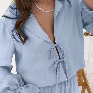 Conjunto de <span class=keywords><strong>Pijama</strong></span> para <span class=keywords><strong>Mujer</strong></span>, Cárdigan, Conjunto de <span class=keywords><strong>Pijama</strong></span>, Conjunto de <span class=keywords><strong>Pijama</strong></span> con Cordones, Mangas Largas con Volantes, Pantalones, Dos Piezas, Ropa de Dormir de Algodón para <span class=keywords><strong>Mujer</strong></span> - Product Image 5