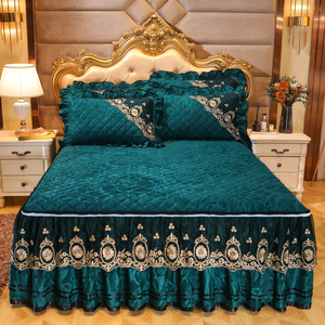 Sunny Textile all'ingrosso autunno inverno trapuntato gonna da letto in velluto di cristallo copriletto antiscivolo addensato in pizzo stile principessa - Product Image 4