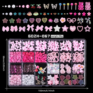 Decorazioni per Unghie 3D a 24 Scomparti, Perle Colorate, Strass, Fiori <span class=keywords><strong>Rosa</strong></span>, Camelia, Fiocchi Misti per Nail Art - Product Image 6