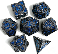 Ensemble de dés en métal nickel noir personnalisé avec des chiffres scintillants, dés classiques de 7 pièces pour D&D XDICES