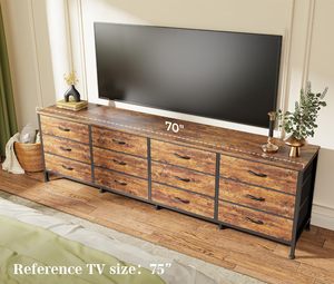 Commode de 70 pouces pour chambre à coucher, meuble TV pour téléviseurs de 65, 75, 80 pouces, commode longue à 12 tiroirs en tissu, grand centre de divertissement pour chambre à coucher - Product Image 2