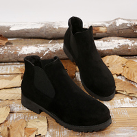 Bottines Chelsea pour femmes, talon bloc, daim, bout rond, élastique, semelle à crampons, coupe en V, bottes tendance, noires.