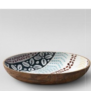 <b>Set</b> of Two OEM/ODM Solid Wood Grain Round Salad Bowls <b>Set</b> Sticker Enamel Printed Acacia <b>Wooden</b> <b>Food</b> Fruit Bowls - Product Image 5