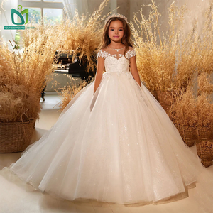 <span class=keywords><strong>Robe</strong></span> <span class=keywords><strong>de</strong></span> Demoiselle d'Honneur Élégante pour Enfant, Blanche et Luxueuse, Silhouette <span class=keywords><strong>Robe</strong></span> <span class=keywords><strong>de</strong></span> Bal, Col Rond, Broderie, Dentelle, Nœud et Appliqués pour Fêtes et Mariages - Product Image 1