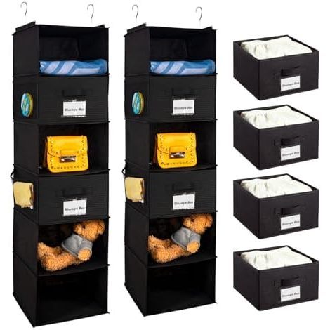 6 Shelf With 2 Drawers Black