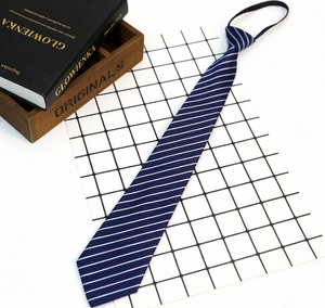 Vestido formal sin nudo, con cremallera oculta, <span class=keywords><strong>camisa</strong></span> <span class=keywords><strong>azul</strong></span> profesional a rayas con cordón, <span class=keywords><strong>corbata</strong></span> de <span class=keywords><strong>traje</strong></span>, para hombre - Product Image 4