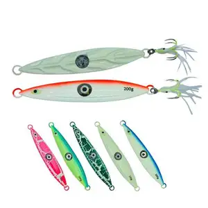 NOUVEAU Gabarit de pêche en métal dur Appât de pêche UV lumineux Eau salée Deepsea Slow Sinking Glow Jig Lure With Light/Hook Stripe