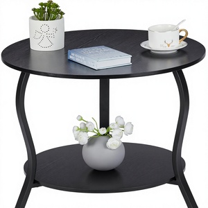Petite <span class=keywords><strong>table</strong></span> basse à 2 niveaux avec rangement ouvert, design circulaire de <span class=keywords><strong>23</strong></span> pouces, pour salon, chambre, appartement, plateau en bois noir - Product Image 1