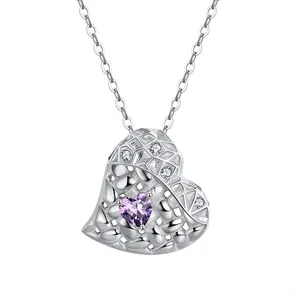 GMN24 RINNTIN Mode 925 Sterling Silber Rhodiniert Natur Granat Herz Edelstein Diamant Charm Halskette