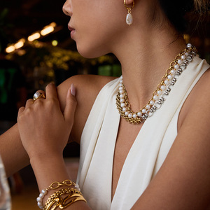 Set di collana di catene di anomalia retrò romantico per le donne accessori femminili in acciaio inox popolare con placcatura in oro - Product Image 2