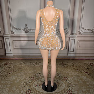 ZD女式优雅珍珠不对称高领紧身短裙性感3D图案半透明舞会服装生日派对 - Product Image 3