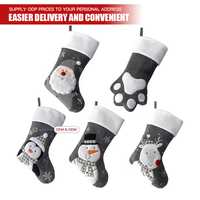Chaussettes de Noël personnalisées en gros, gris foncé, brodées de Père Noël, flocons de neige, chiens et chats, avec revers vierges en peluche, pour cadeaux