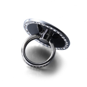 Supports de téléphone portable en métal noir ronds avec cristaux de diamant personnalisés, vente en gros - Product Image 3