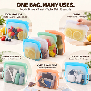 Reusable <b>Silicone</b> Food Storage Bags Zero Waste Plastic Free, Leakproof Airtight Freezer Preservation Pouches for Food - Product Image 2
