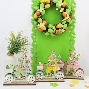 Boerderij Home Party Houten Schattig Konijn Fiets Craft Easter Bunny Tafelblad Decoratie