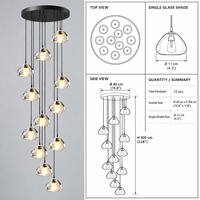 Lustre suspendu élégant en verre pour hall d'hôtel, villa, plafond haut – Prix usine de gros