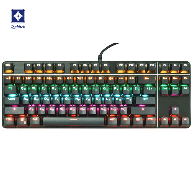 New Colorful RGB Backlight Russian Mechanical Keyboard 87-Key Cyan Axis USB Wired Gaming Keyboard