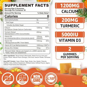 Vitadiscovery <span class=keywords><strong>Calcium</strong></span> 1200 <span class=keywords><strong>mg</strong></span> Gomas masticables suaves de calcio con cúrcuma para mujeres y hombres con vitamina K2 Soporte para huesos y músculos - Product Image 3