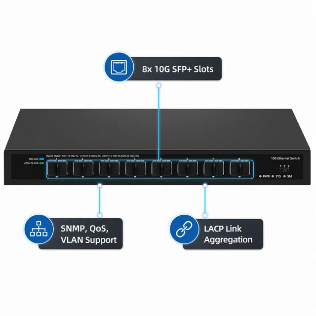 Factory Wholesale 8 Port 10G SFP+ Ethernet Switch Web Managed Network Switch with VLAN QoS for Fiber Deployment