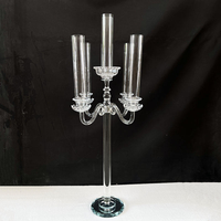 Promotion : Candelabre de table en cristal à 5 bras, Centre de table cylindrique en verre cristal, Candelabre de mariage en cristal