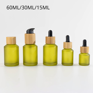 Rỗng màu xanh lá cây mờ mờ tre mỹ phẩm <span class=keywords><strong>Container</strong></span> 100ml Huyết thanh bơm chai thủy tinh sang trọng Kem Jar tre bao bì mỹ phẩm - Product Image 4