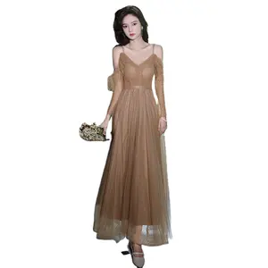 New Sexy Brown Junior Ruffle Long Weddings Bridesmaid Party Dress