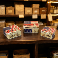 Coffret de boîtes métalliques carrées modernes avec impression, motif Drapeau américain et Statue de la Liberté, pour 3 compartiments de rangement alimentaire, biscuits, bonbons, souvenirs et emballage cadeau