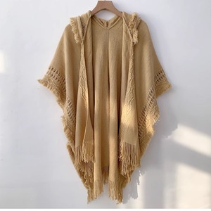Chal con capucha de estilo bohemio para mujer, capa de punto cálido de poliéster para viajes de primavera, Otoño e Invierno - Product Image 4