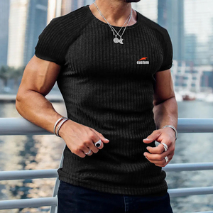 T-shirt da uomo personalizzata estiva casual sportiva fitness tempo libero in jersey tinta unita con girocollo elasticizzato a manica corta vestibilità aderente - Product Image 2