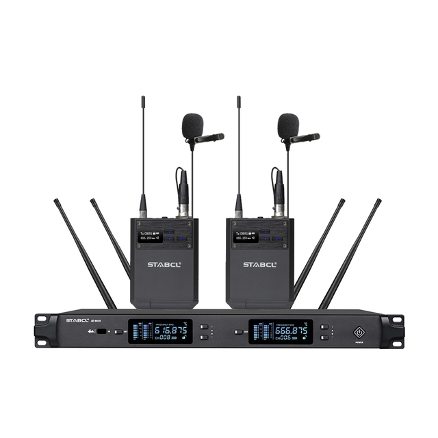 ST-9820 2 Channel UHF Wireless Lavalier Microphone Professional Portable Noise Cancelling for Church Teaching KTV Stage Use
