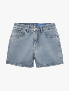 Shorts en jean pour femme, taille haute, coupe droite, en coton délavé, coupe classique, style polyvalent et tendance pour le printemps et l'été - Product Image 1