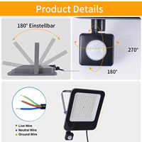 Projecteur LED à détecteur de mouvement PIR 50W 100W IP66, projecteur extérieur à capteur radar, induction infrarouge pour stade sportif, garage, patio