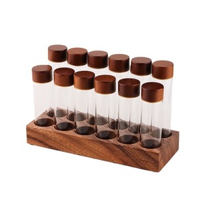 Support de rangement pour grains de café en bois de noyer avec tubes en verre pour café, style moderne et simple - Product Image 5
