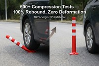 18 Inch 450mm PU Ribbed Traffic Bollard Flexible Springback Road Safety Post Lightweight Indoor Parking Reflective Film