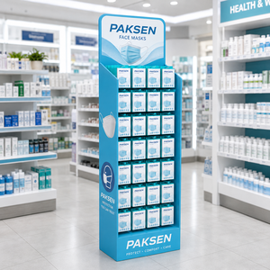 Support en carton multi-niveaux pour produits de protection médicale, impression personnalisée, installation rapide pour la promotion en pharmacie - Product Image 1