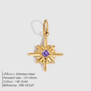 Collana con Ciondolo HB563 in Acciaio Inox di Alta Qualità, Otto Punte con Pietra Portafortuna dei 12 Mesi, Accessorio di Gioielleria alla Moda - Product Image 4