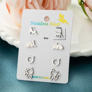 ตุ้มหูสแตนเลส304สีทอง18K สไตล์ญี่ปุ่นน่ารัก4คู่พร้อมรูปทรงเรขาคณิตรูปหัวใจสีมุกขัดมันเป็นประจำ - Product Image 1