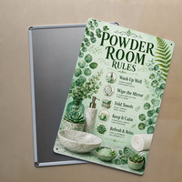 Panneau en métal vintage « Règles de la salle de bain des invités » avec motif de plante verte, rustique et amusant, pour décoration murale de villa, B&B, restaurant, toilettes