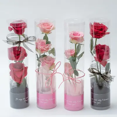 Um tubo transparente flor embalagem floral portátil pvc rosa balde caixa de flores