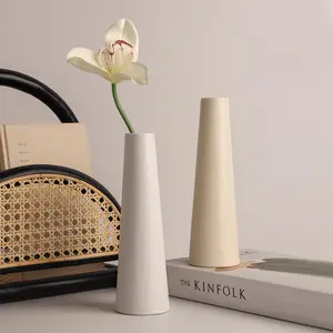 Vaso de cerâmica simples e fino para decoração de sala de estar moderna, vaso cilíndrico reto estilo coreano, nova tendência para casa