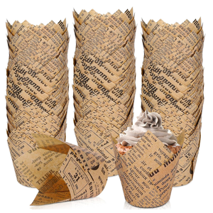 Tulipe Cupcake Liner <span class=keywords><strong>journal</strong></span> imprimé <span class=keywords><strong>papier</strong></span> sulfurisé Muffin Wrapper résistant à la chaleur gâteau cuisson tasse pour les fournitures de fête de mariage - Product Image 1